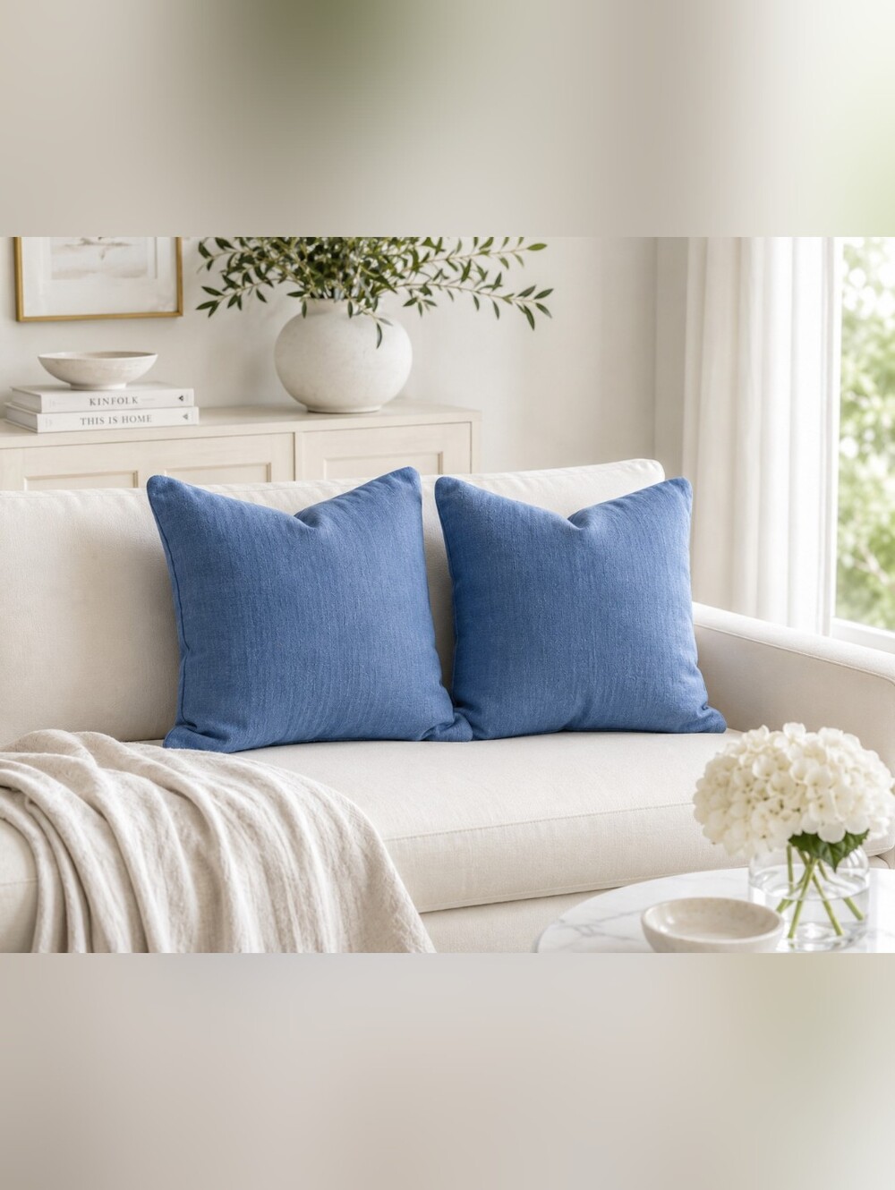 NWT A Pair Of Indigo Light Blue 100% Linen Cushion Covers NWT 20x20